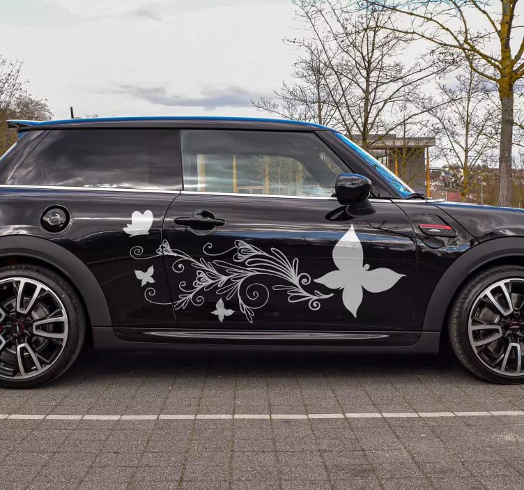 Gėlės ir drugelio automobilio animuotasis paveiksliukas - „Tenstickers“