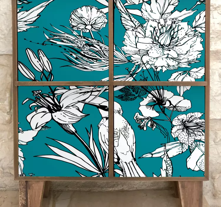 Gėlių paukščių raštai baldų lipdukas - „Tenstickers“