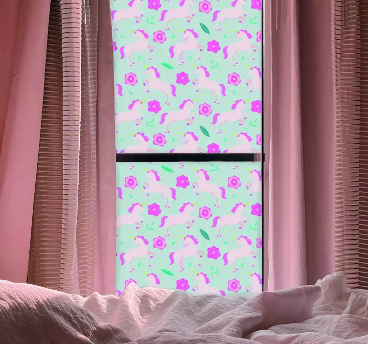 Gėlių vienaragio rašto lango lipdukas - „Tenstickers“