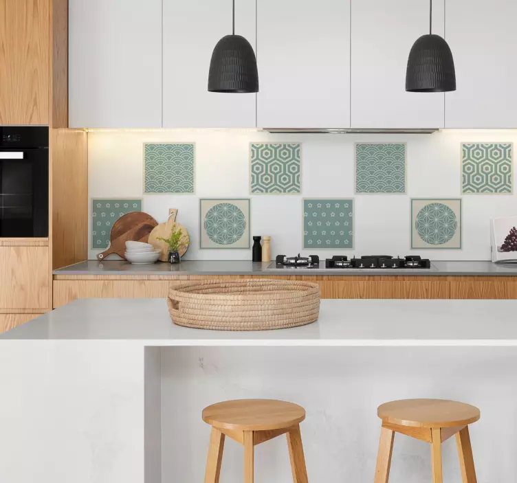 žalias japandi plytelių lipdukas - „Tenstickers“