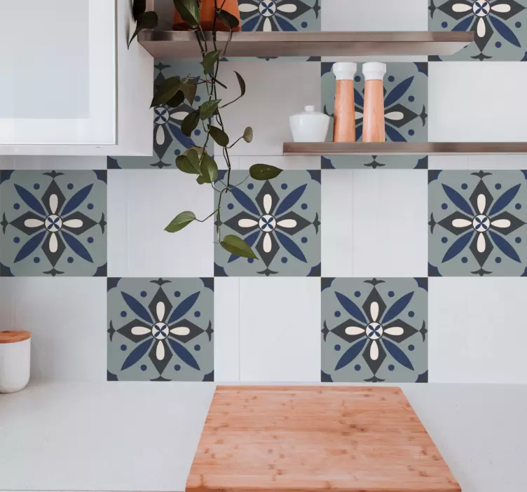 Geometrinis gėlių raštas plytelių lipdukas - „Tenstickers“