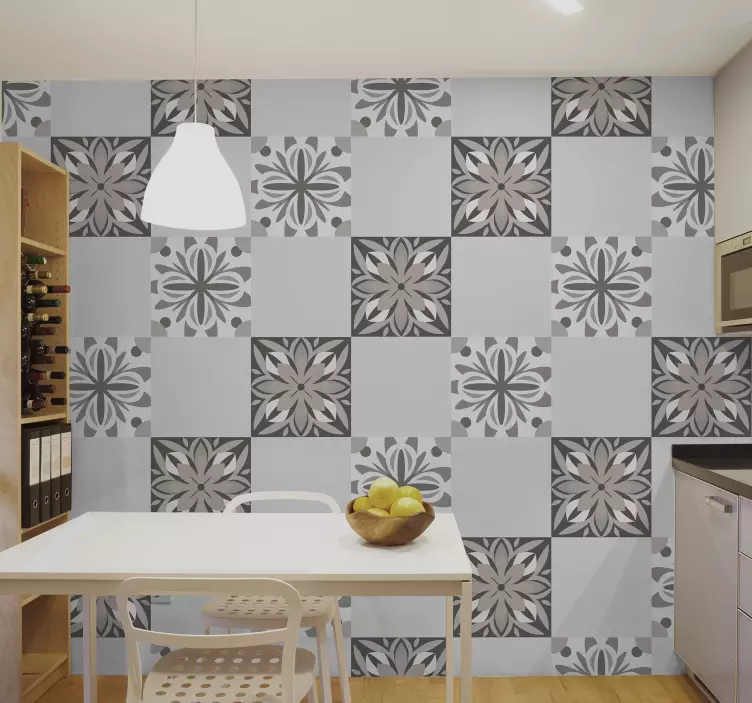 Grobio ir baltų gėlių rašto plytelių lipdukas - „Tenstickers“