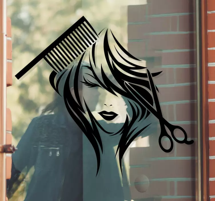 Grožio salono žirklės ir šukos langų lipdukas - „Tenstickers“