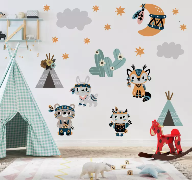 Indiško stiliaus gyvūnai Sienų lipdukai su iliustracijomi - „Tenstickers“