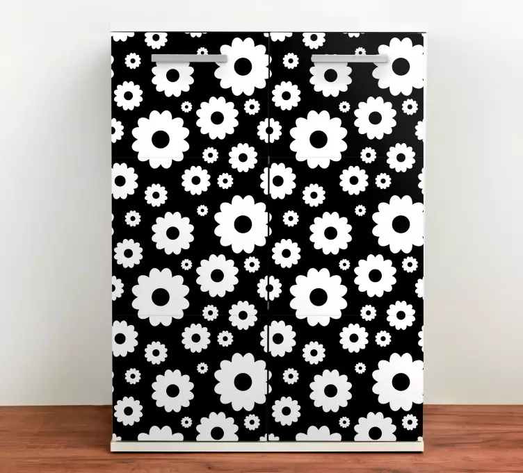 Juodas fonas su ramunėlių baldų lipduku - „Tenstickers“