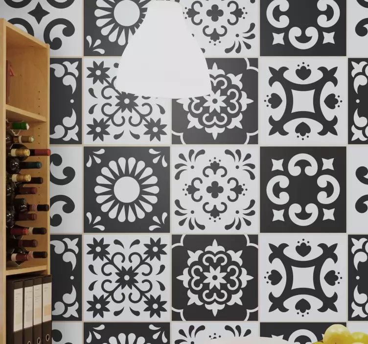 Juodos / baltos dagoberto cemento plytelių lipdukas - „Tenstickers“