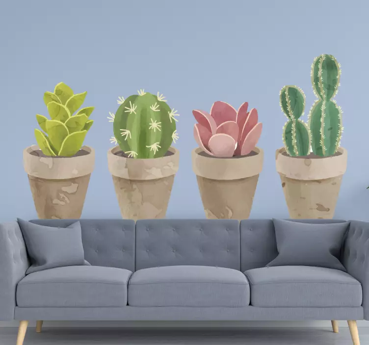Kaktusų rinkinys vazonuose sienos lipdukas - „Tenstickers“