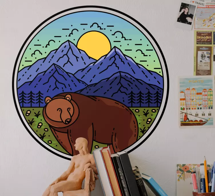 Kalnas su lokio apvaliu gyvūnų sienos lipduku - „Tenstickers“
