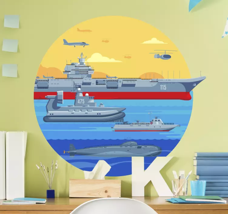 Karinių valčių šablono piešimo lipdukas - „Tenstickers“