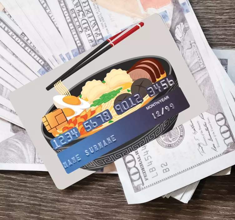 Kredito kortelės lipdukas su sushi dubenėlio iliustracija - „Tenstickers“