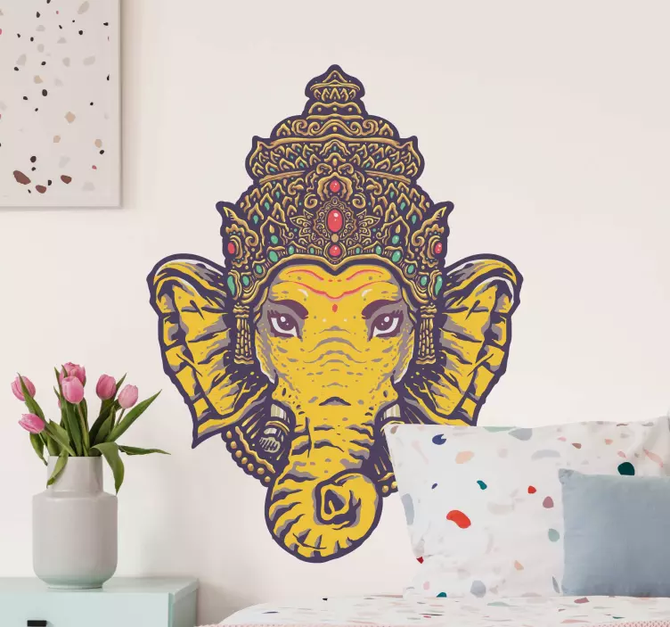 Mandalos stiliaus ganesha gėlių sienos lipdukas - „Tenstickers“