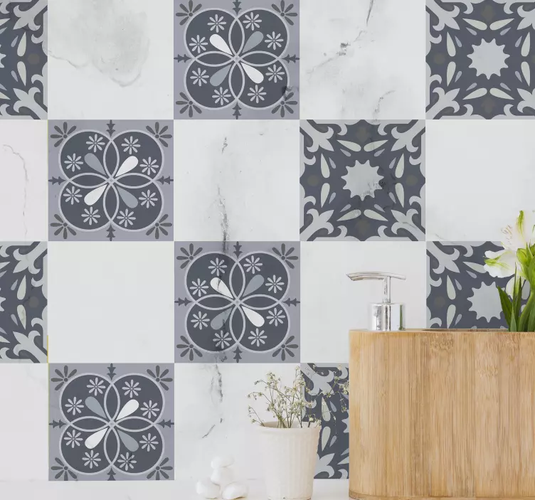 Originalios mėlynos spalvos gėlių plytelių lipdukas - „Tenstickers“