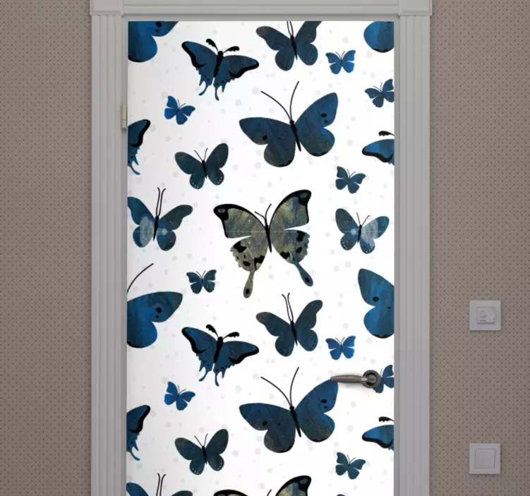 Mėlynos spalvos blizgučių drugelių sparnų durų lipdukas - „Tenstickers“