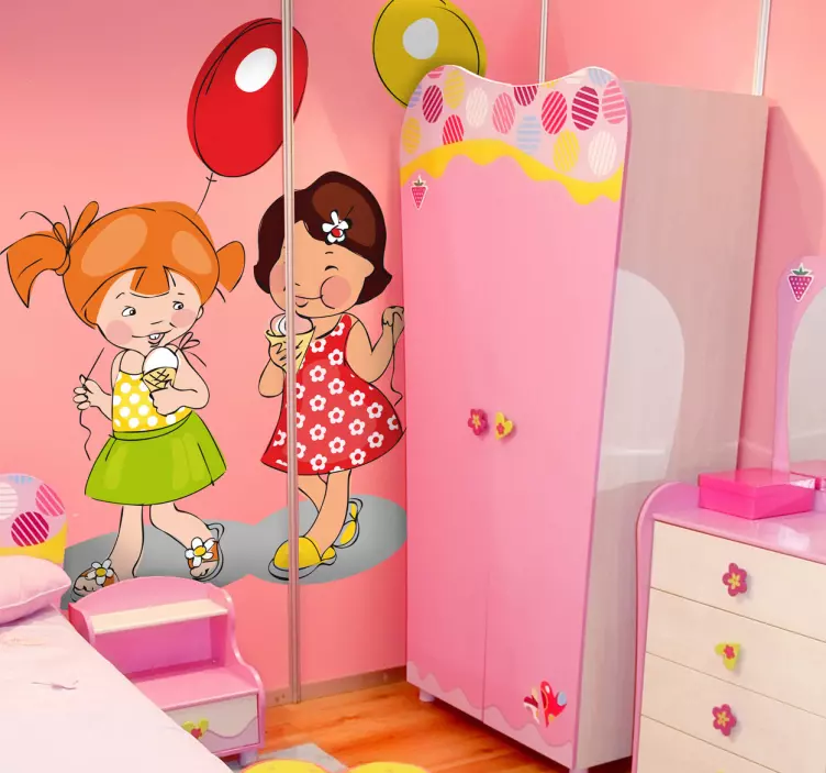 Mergaičių, balionų ir vaikų ledų animuotasis paveiksliukas - „Tenstickers“