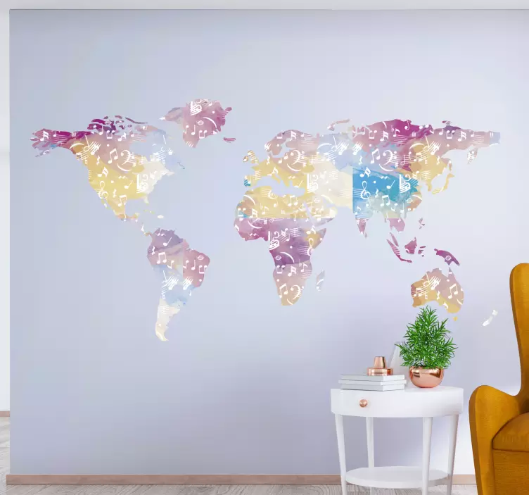 Muzikos instrumento pasaulio žemėlapio pasaulio žemėlapio lipduka - „Tenstickers“