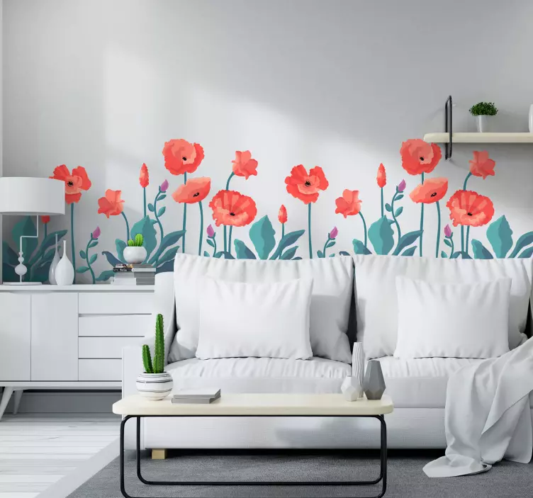 Nupieštos aguonos su drugelių gėlių lipduku - „Tenstickers“