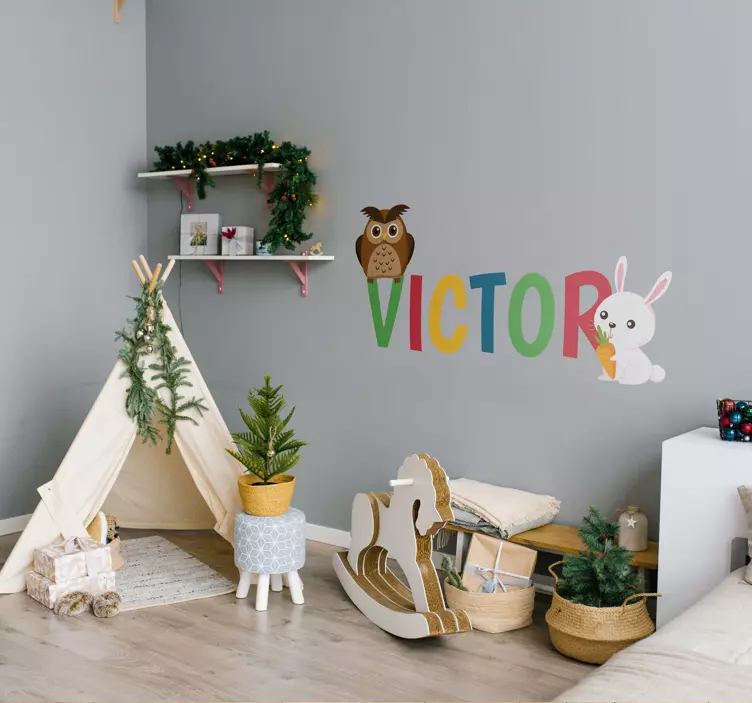 Pelėdos triušio pasirinktinio pavadinimo lipduko iliustracija - „Tenstickers“