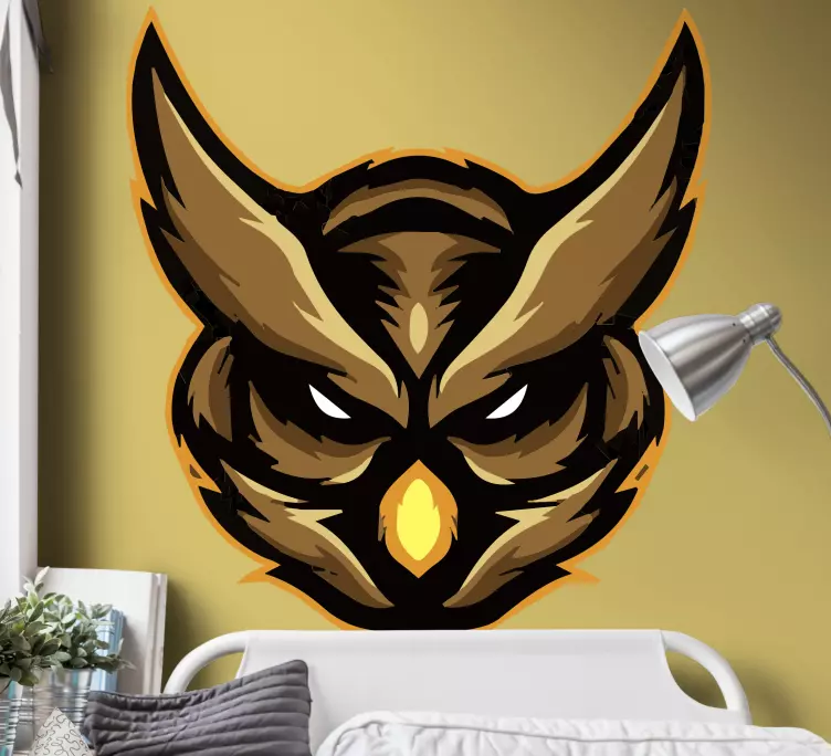 Piktas rudos pelėdos veidas paauglių sienos lipdukas - „Tenstickers“