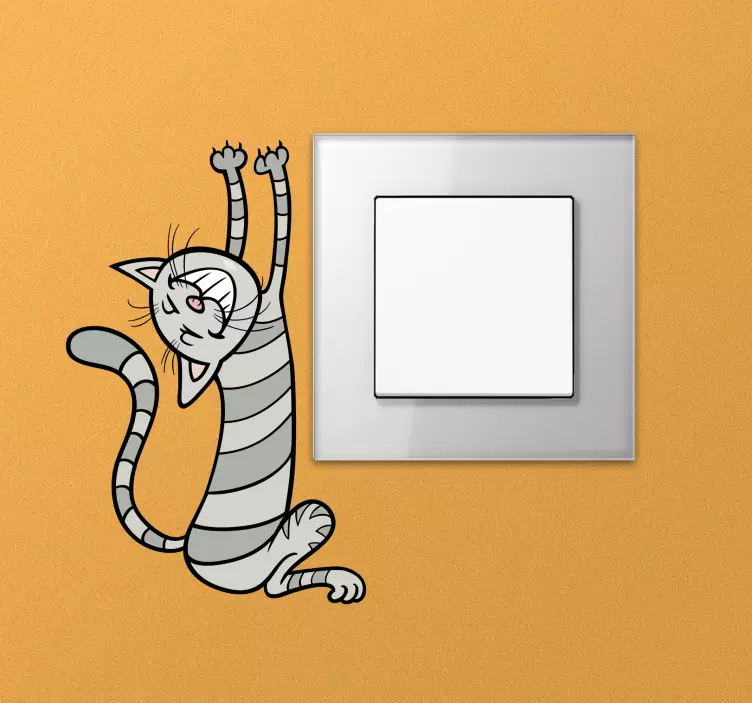 Pilka linksma katė šviesos jungiklio lipdukas - „Tenstickers“