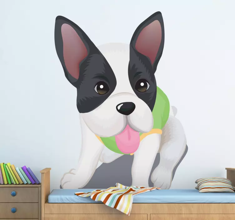 Pilkos ir baltos šuniuko sienelių vaikams animuotas paveiksliukas - „Tenstickers“
