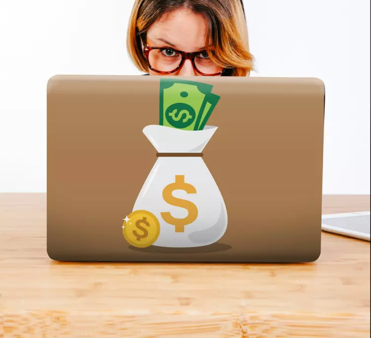 Pinigų maišo iliustracija Nešiojamojo kompiuterio lipdukas - „Tenstickers“