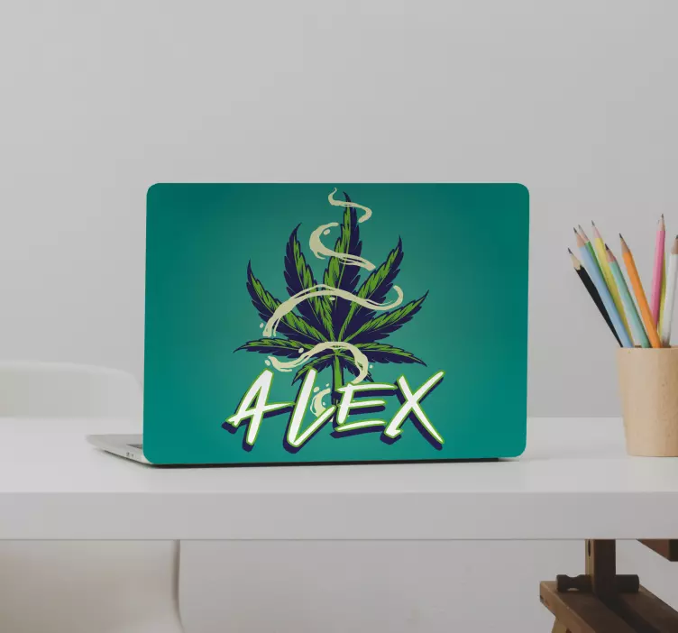 Nešiojamojo kompiuterio lipdukas su marihuanos lapu ir vardu - „Tenstickers“