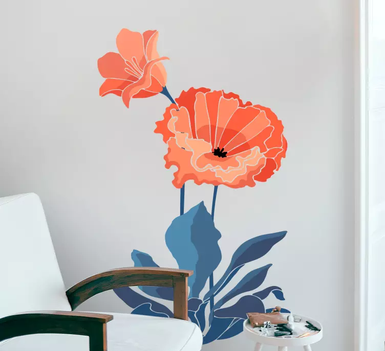 Raudonai pieštų gėlių sienos vinilo lipdukas - „Tenstickers“