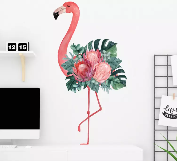 Rožės žiedo flamingo paukščio sienos lipdukas - „Tenstickers“