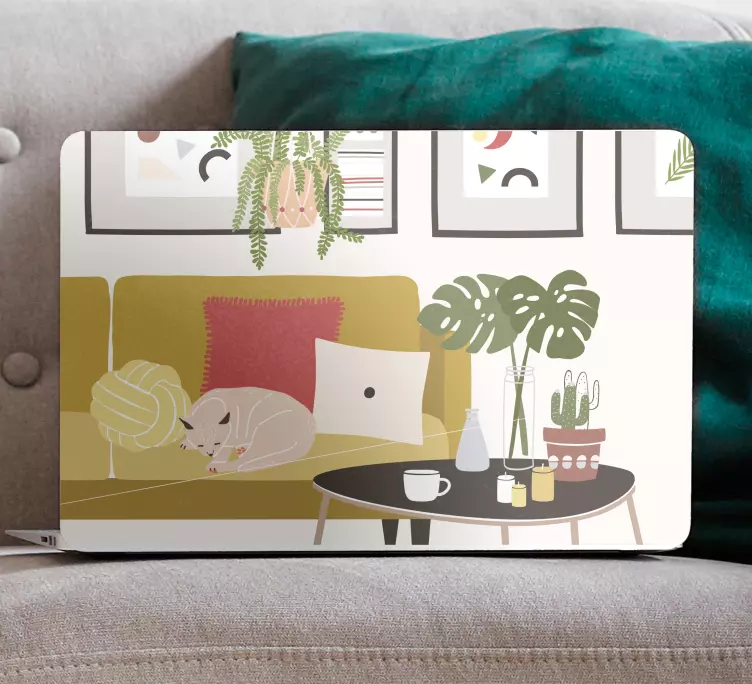 šaldanti katė ant sofos nešiojamojo kompiuterio odos - „Tenstickers“