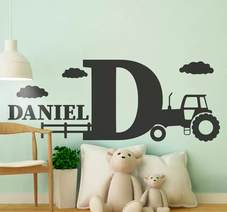 Silueto žalias traktorius su pavadinimo žaislų lipduku - „Tenstickers“