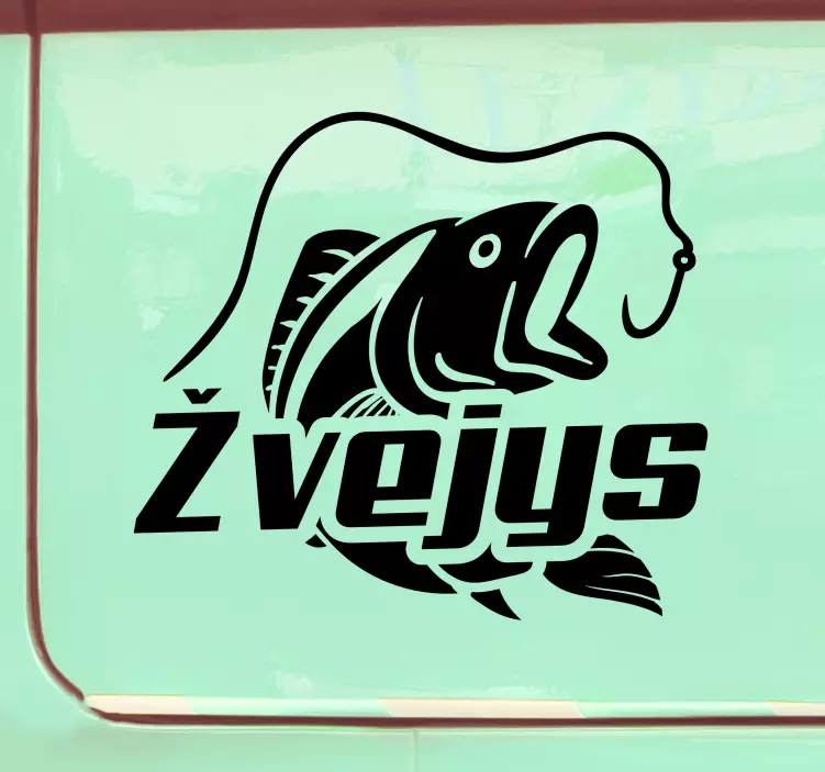 Siluetinė žuvis, įkandusi kabliuką, automobilio lipdukas - „Tenstickers“