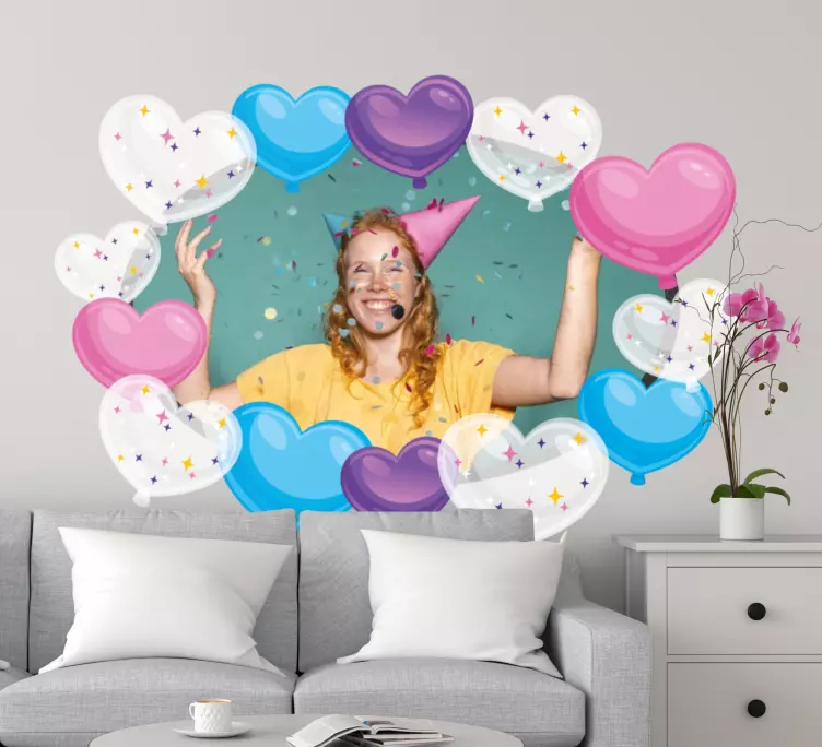 širdžių ir balionų nuotraukų rėmelio sienos lipdukas - „Tenstickers“