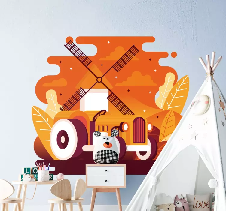 Spalvinga traktoriaus iliustracija ūkinio gyvūno lipdukas - „Tenstickers“