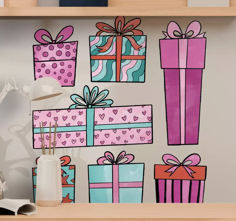 Kalėdinės sienų lipdukas spalvingiems dovanų krepšiams - „Tenstickers“