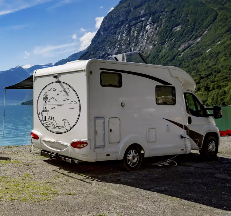 švyturys ant pakrantės namelio ant ratų jūrinis lipdukas - „Tenstickers“