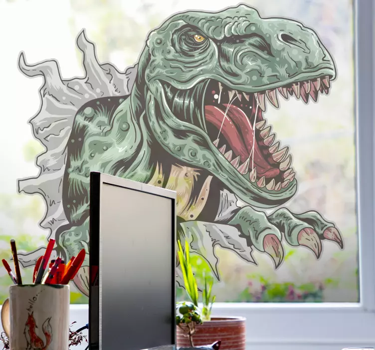 „t-rex“ detalė sulaužanti sienos lango lipduką - „Tenstickers“
