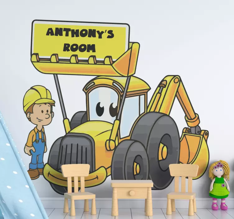 Traktorius ir žmogus su savo vardu žaislų lipduku - „Tenstickers“