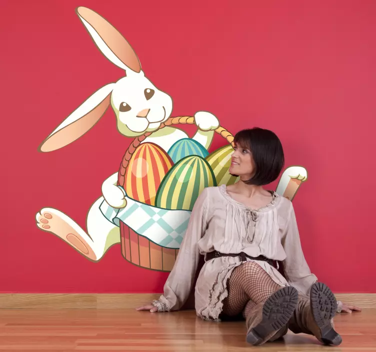 Velykų zuikio kiaušinių krepšelio sienos lipdukas - „Tenstickers“