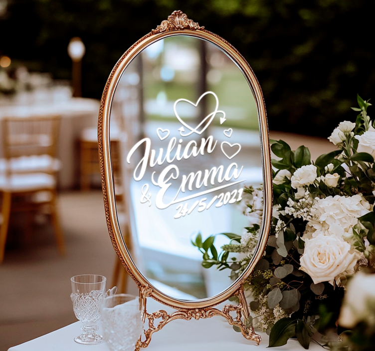 Vestuvių širdelės vardo ir datos lipdukas - „Tenstickers“