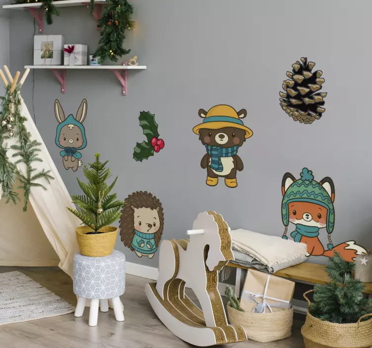 žiemos gėlių ir gyvūnų laukinių gyvūnų lipdukas - „Tenstickers“