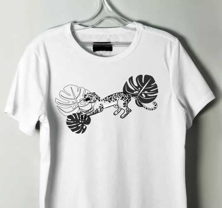 Juodi balti laukiniai leopardo tropiniai marškinėliai pagal užsak - „Tenstickers“