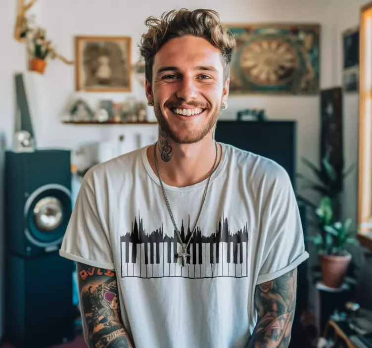 Klaviatūra ir garso bangaKlavišas ir garsas banga marškiniai - „Tenstickers“