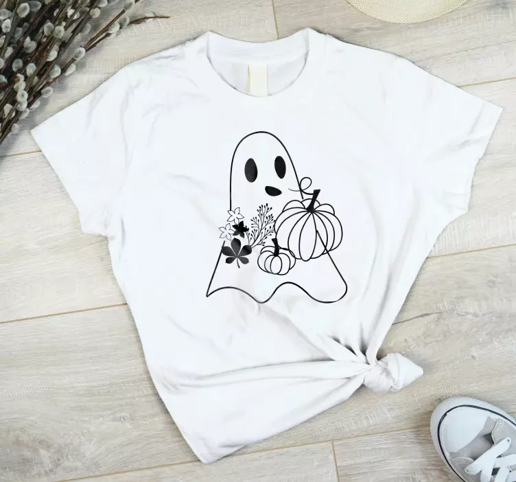 Minimalistinis vaiduoklis su gėlėmis helovino marškinėliai - „Tenstickers“