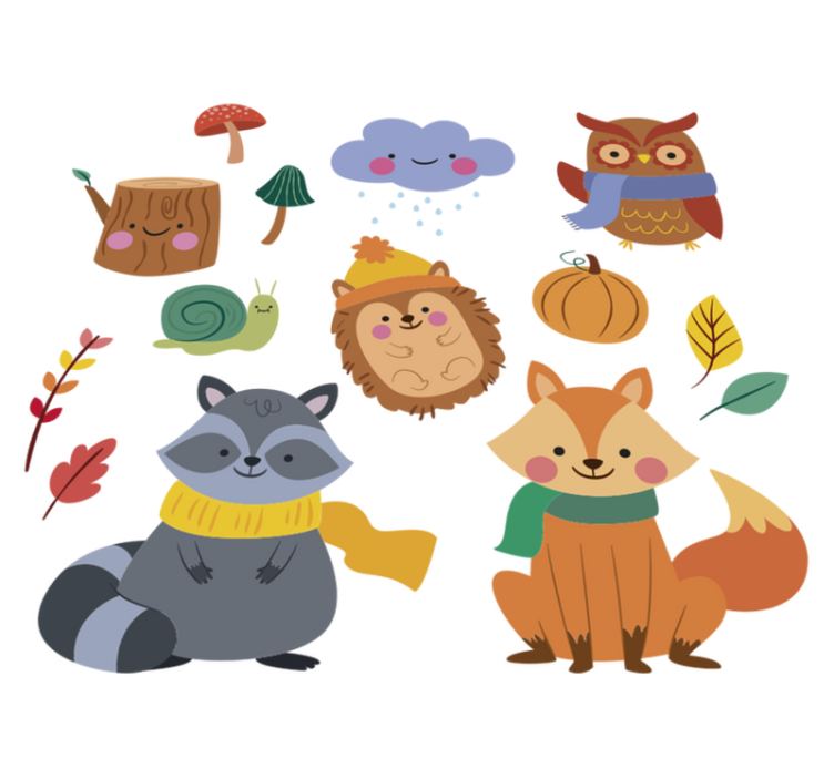 Gyvūnų vinilo kilimėlis rudens gėlės ir gyvūnai - „Tenstickers“