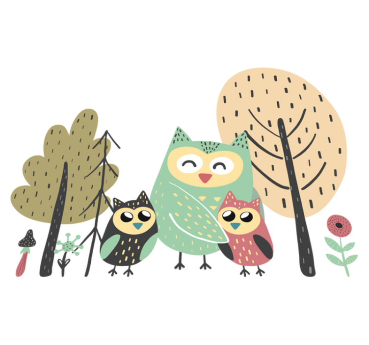 Gyvūnų vinilo kilimėlis spalvingiems pelėdžiukams medyje - „Tenstickers“