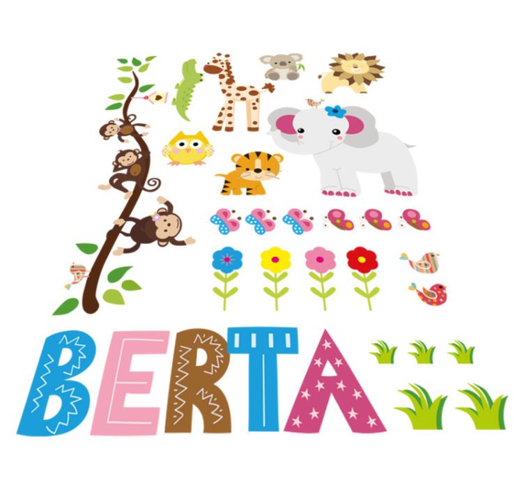 Gyvūnų vinilo kilimėlis džiunglių medis su vardu - „Tenstickers“