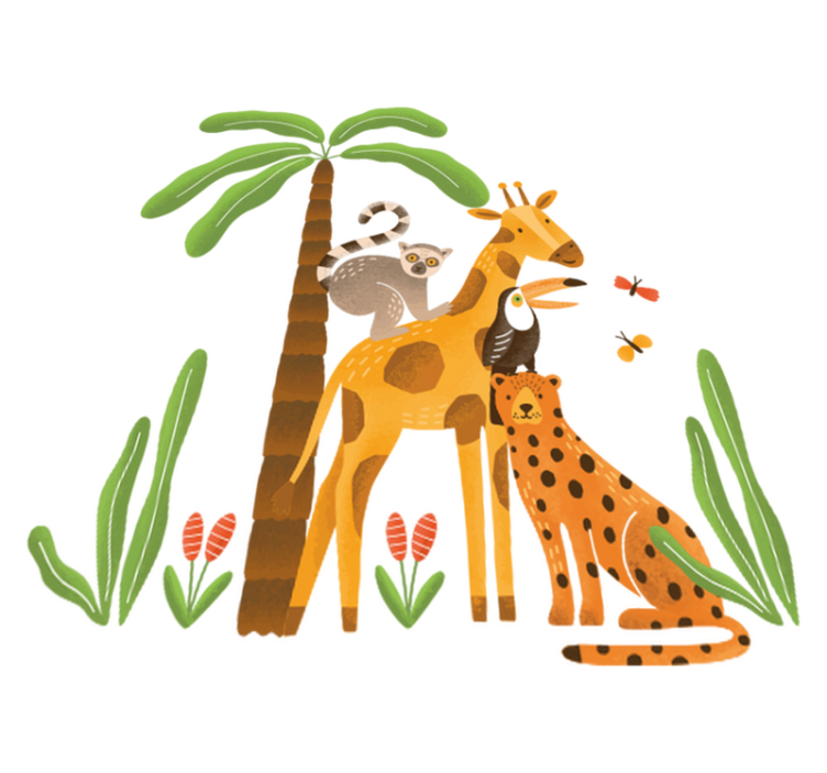 Gyvūnų vinilo kilimėlis žaismingoje džiunglių aplinkoje - „Tenstickers“