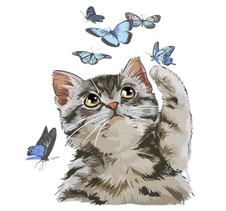 Gyvūnų vinilo kilimėlis miau su mėlynomis drugeliais - „Tenstickers“