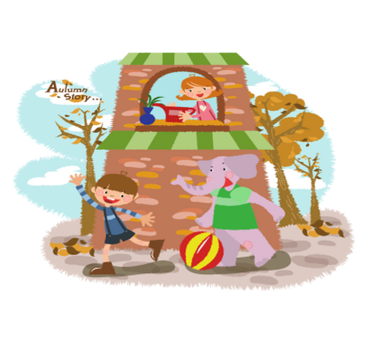 Gyvūnų vinilo kilimėlis elefantas ir vaikai žaidžia - „Tenstickers“