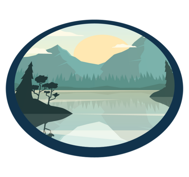 Gėlių rašto kilimėlis su kalnų ir ežero siluetu - „Tenstickers“